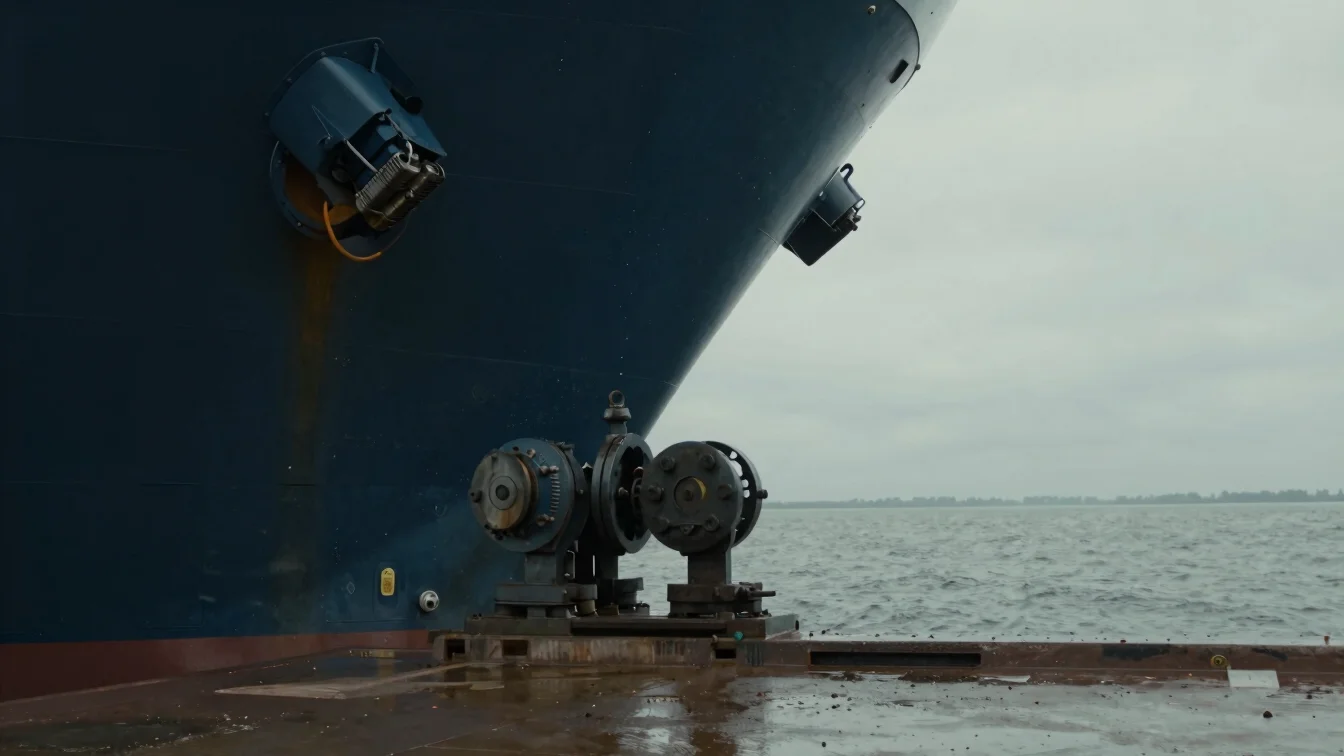 Close-up of a container lock mechanism on a deep-water vessel, co